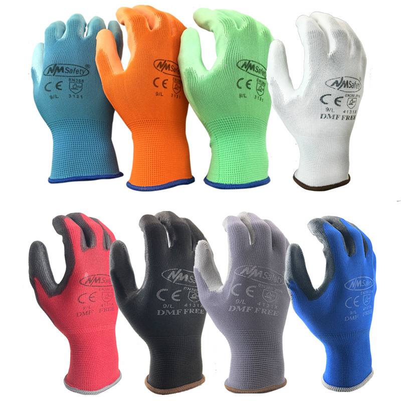 24 piezas/12 pares de guantes de trabajo para revestimiento de palma de PU guante protector de seguridad proveedores de seguridad profesionales de nitrilo