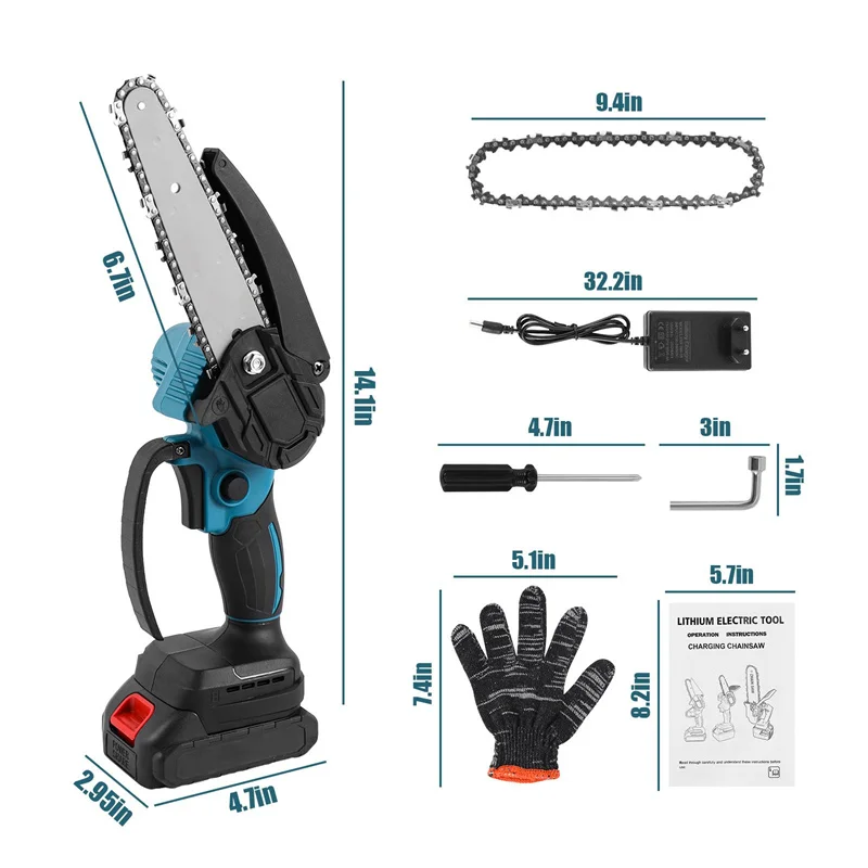 Motosega da 6 pollici Sega a catena elettrica a batteria rimovibile per batterie al litio da 21 V Oli ad alta potenza per la lavorazione del legno da giardino