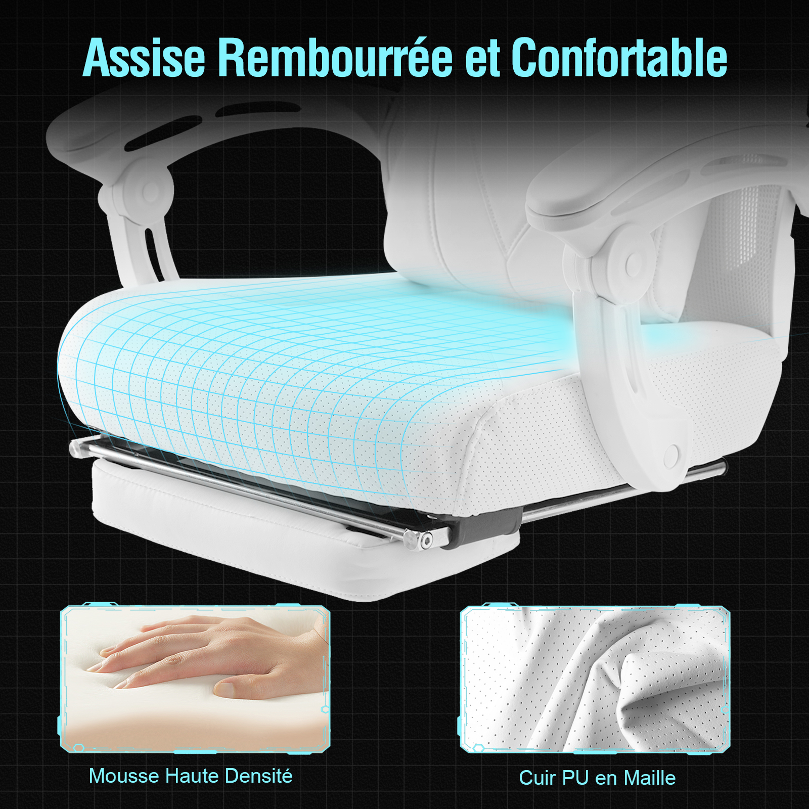 Chaise de bureau ergonomique GTPLAYER Chaise de bureau Chaise de jeu Chaise pivotante Support lombaire réglable Appuie-tête Chaise de direction respectueuse du dos avec accoudoirs de connexion Roues silencieuses