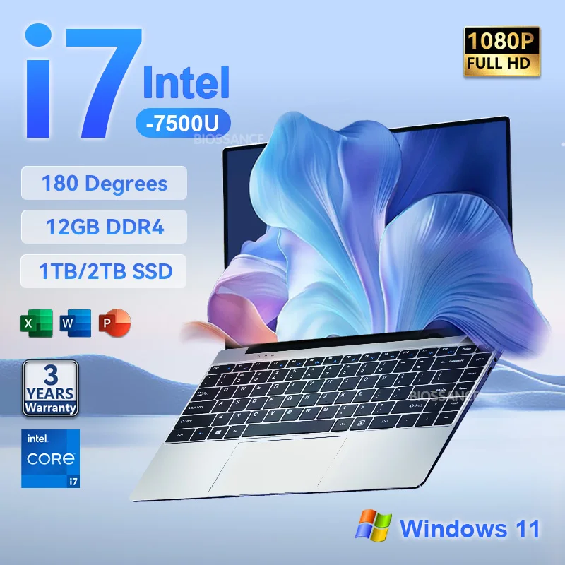 2025 Nowy laptop i7 Komputer PC Gamer Intel Core i7 7500U Notebook do nauki domowego PC 14,1" Windows 11 Pro Ultra cienkie laptopy biurowe