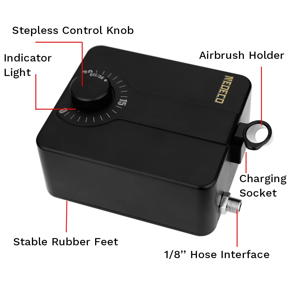 Dual-Action Airbrush Kit with 30PSI High-Pressure Auto Stop Stepless Control Compressor Kit for Painting Model Makeup Nail