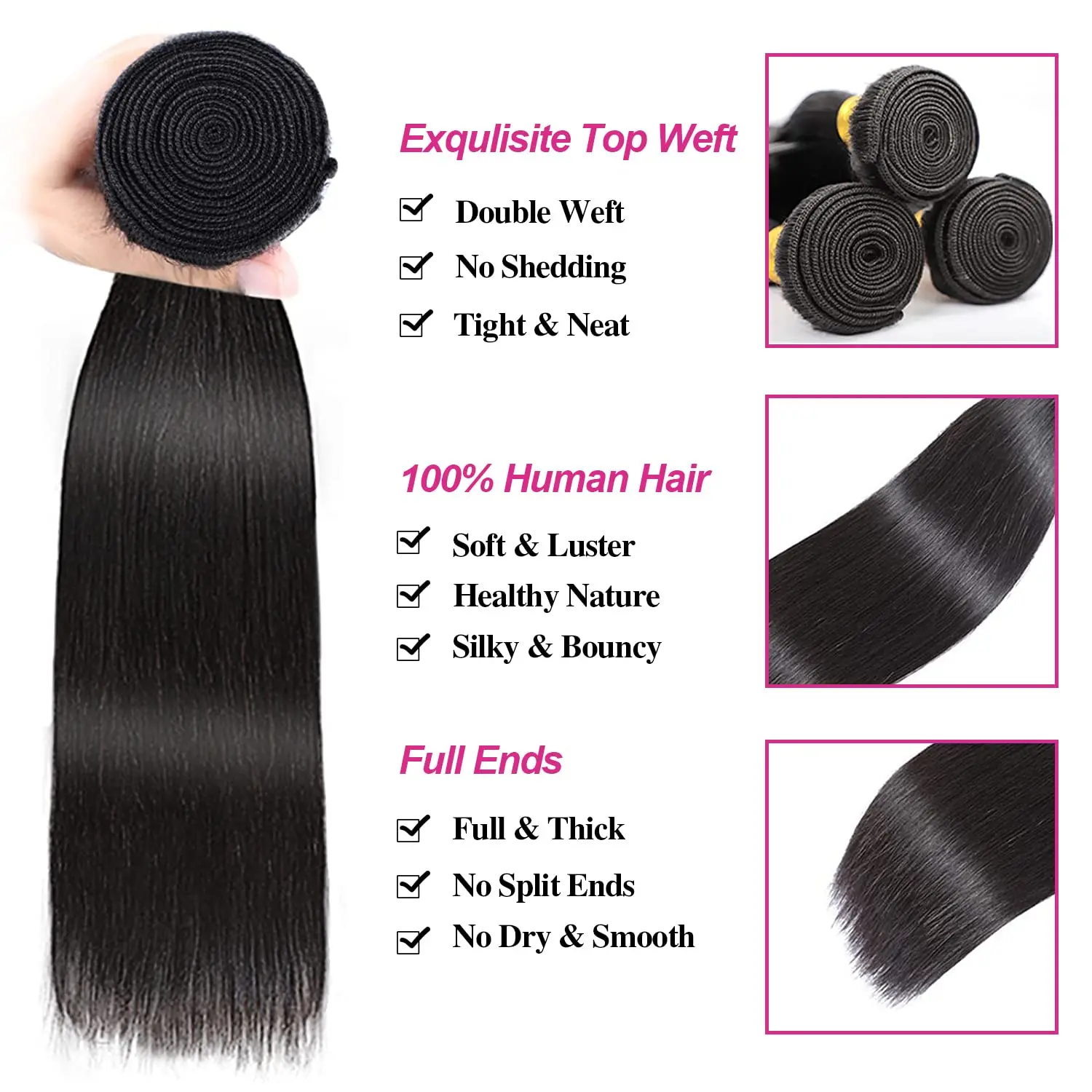 Pacotes de cabelo humano reto brasileiro com fechamento, frontal, 100% não processado, cabelo do bebê, 4x4, 3 Pacotes