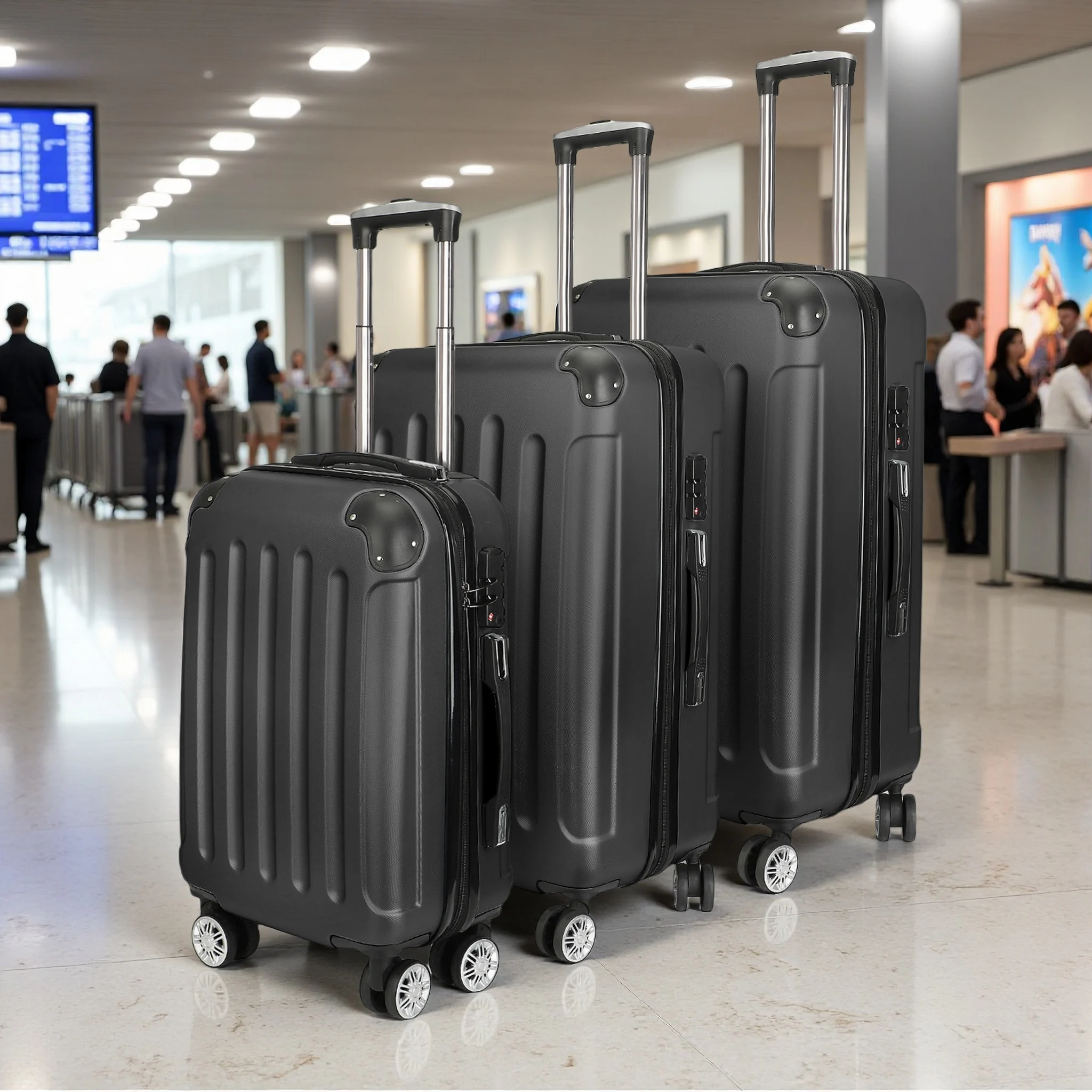 Anajqaqia 3 Stück/Set Reise-Trolley-Koffer, ABS-Hartschalen-Gepäck mit Schloss, mit Teleskopgriff und 4 360 °   Lenkrollen