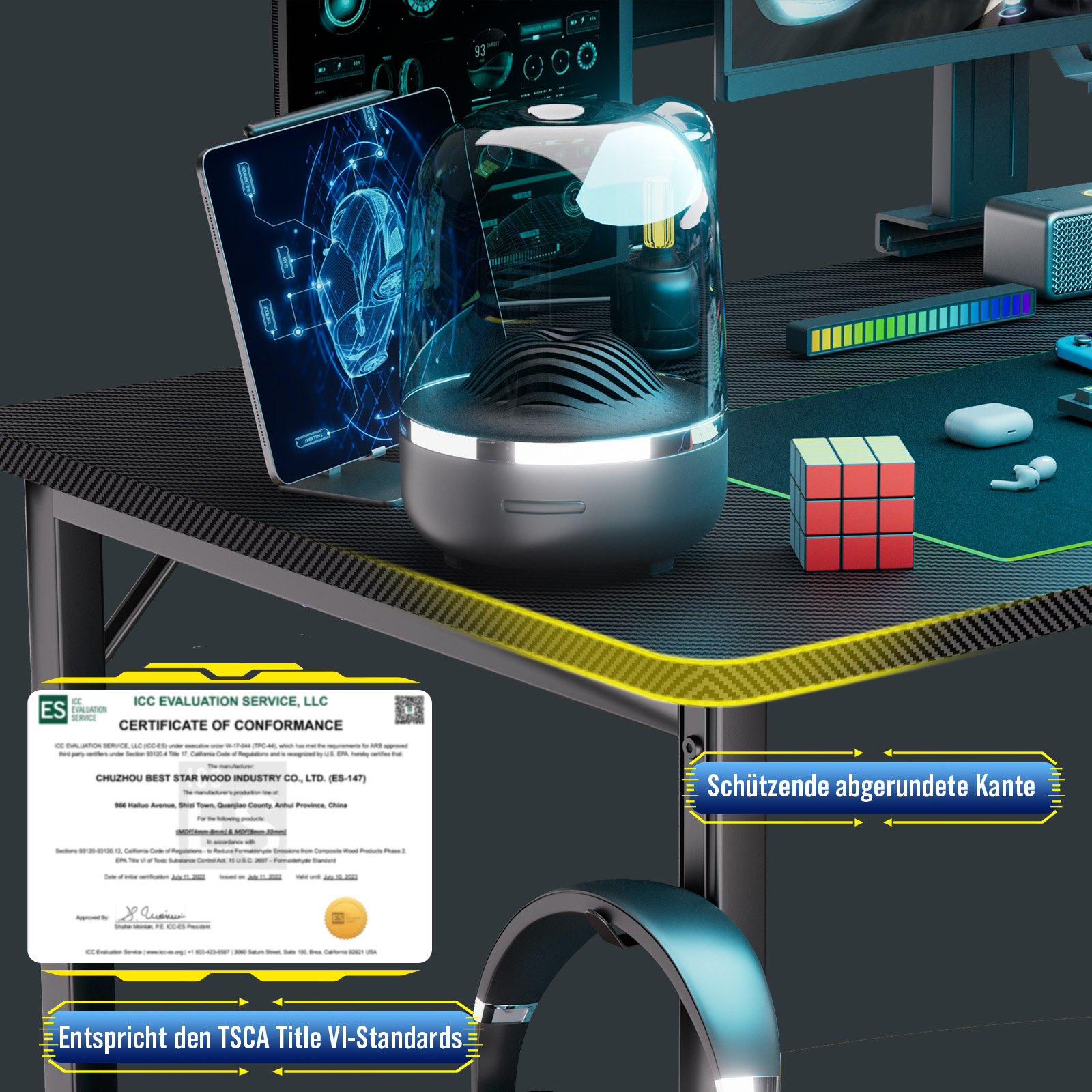 COMHOMA Bureau Gaming avec Étagère, Bureau Angle en Forme de L 100cm, Table Ordinateur pour Bureau et Maison