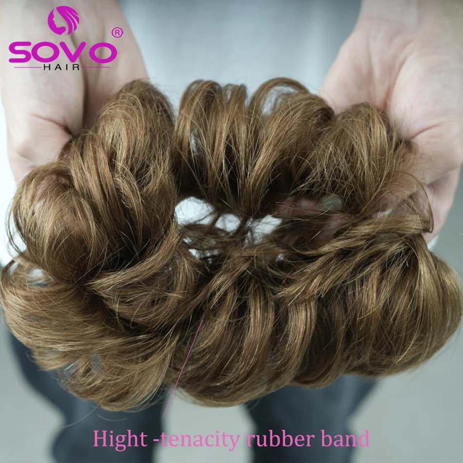 100% มนุษย์ผม Bun ผมจริง Bun Extensions ผมธรรมชาติผมสีน้ําตาล Messy Rose Bun Wavy Curly Bun ผมชิ้นสําหรับผู้หญิง
