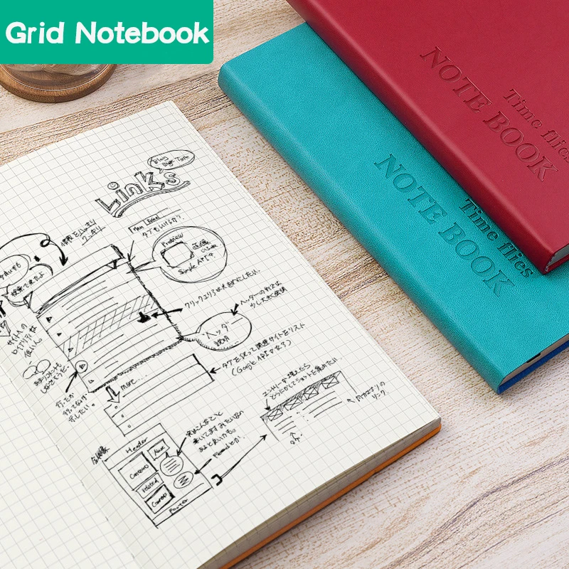 Grid Notebook A5,Travelers Journals School Office Meeting Record 80GSM/264 Pages Checkered Paper Notepad Handbook Agenda 2024/25