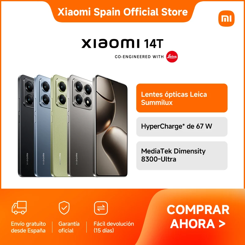 Versión UE Xiaomi 14T 5G SmartPhone 50MP Cámara Leica 144Hz AMOLED AI Display MTK Dimensity 8300-Ultra 5000mAh Batería NFC