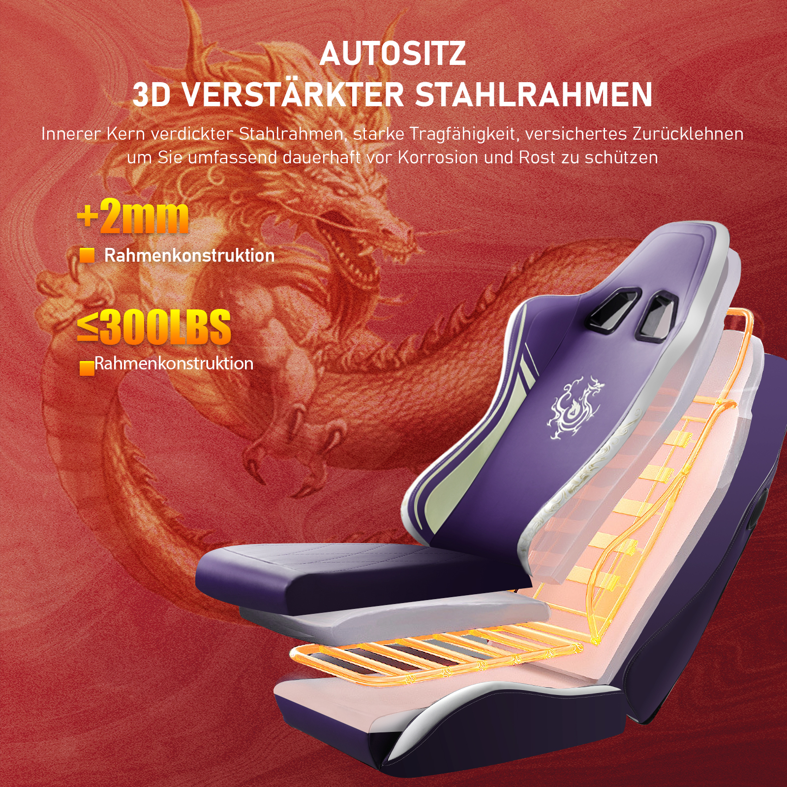 Chaise de jeu GTPLAYER avec haut-parleurs Bluetooth, repose-pieds et design ergonomique, chaise de jeu vidéo et de bureau Dragon Series
