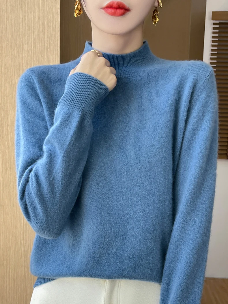 100% Merino ขนสัตว์เสื้อกันหนาวผู้หญิงคอเสื้อกันหนาวฤดูใบไม้ร่วงฤดูหนาว Basic Soft WARM Pullovers แขนยาวถักเสื้อขนสัตว์เสื้อผ้าหญิง