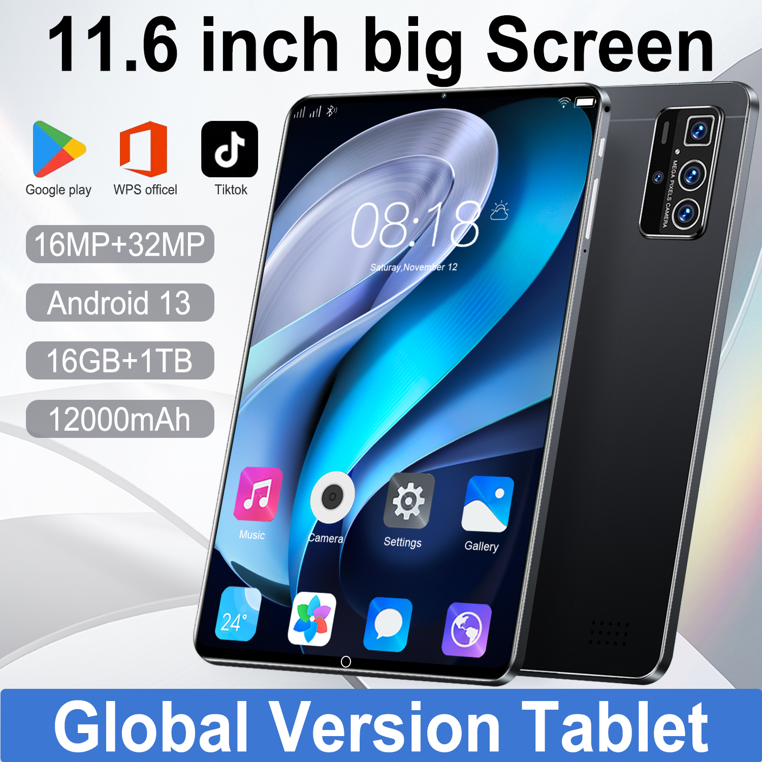 2025 Version mondiale d'origine tablette 11.6 pouces HD 4K Android 13 16GB + 1T 12000mAh 5G double SIM appel téléphonique WiFi GPS tablette