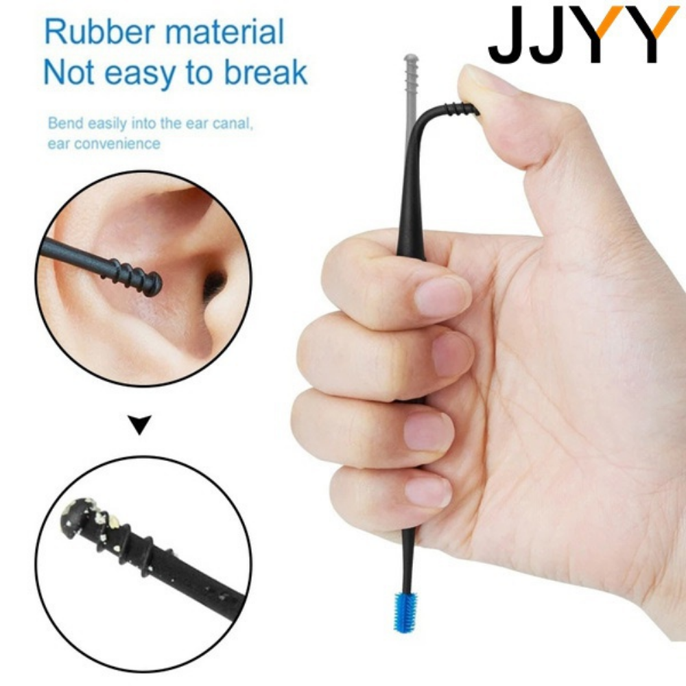 JJYY-palo de silicona suave para las orejas, removedor de cureta de cera de los oídos de doble punta, cuchara limpiadora de oídos, herramienta de limpieza de orejas en espiral