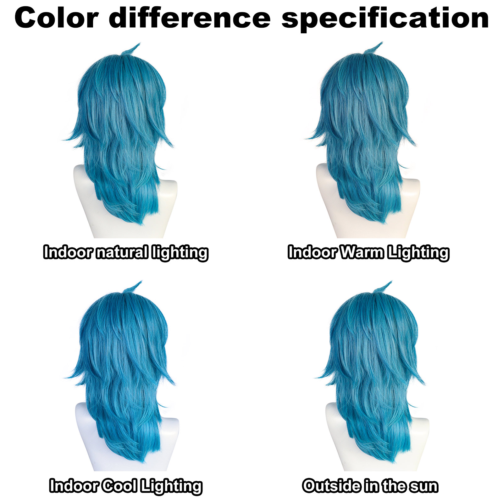 Synthetische mittellange gerade blaue Sally Face Cosplay-Perücke für Halloween, Karneval, Comic-Ausstellung