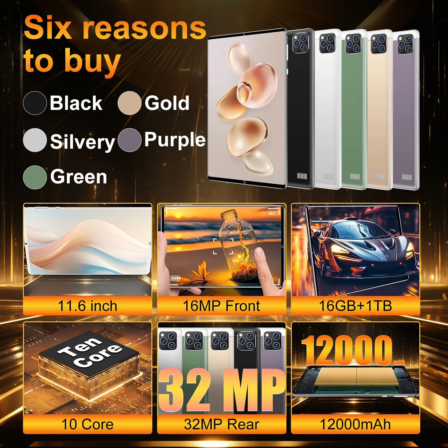 2025 New 5G tablet PC 11.6 inch tablet android 16GB+1TB ROM 16MP+32MP Network 12000mAh Android 13.0 Wifi Bluetooth Dual SIM