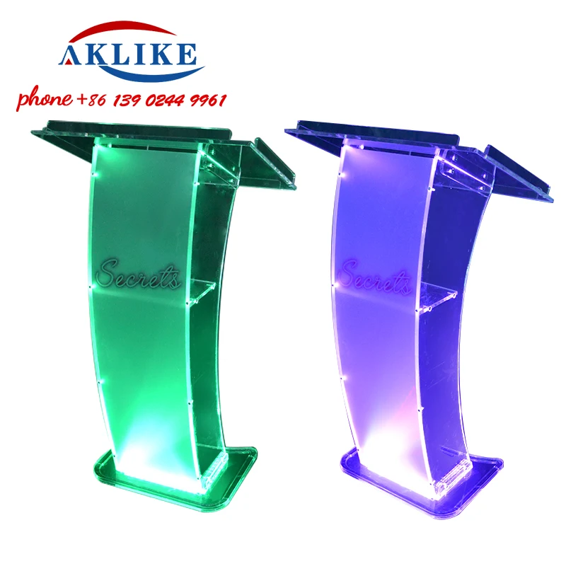 อะคริลิคโมเดิร์น Pulpit Led Light Podium ยืน Clear Lectern โบสถ์ลําโพงแพลตฟอร์ม Rostrum จัดส่งฟรี
