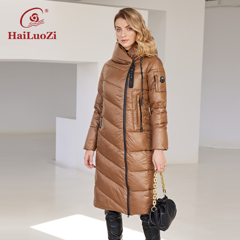 HaiLuoZi 2024 nueva chaqueta de invierno para mujer, Parkas largas y cálidas a prueba de viento con capucha y cremallera acolchadas informales ajustadas de algodón para mujer, abrigo para mujer 6055