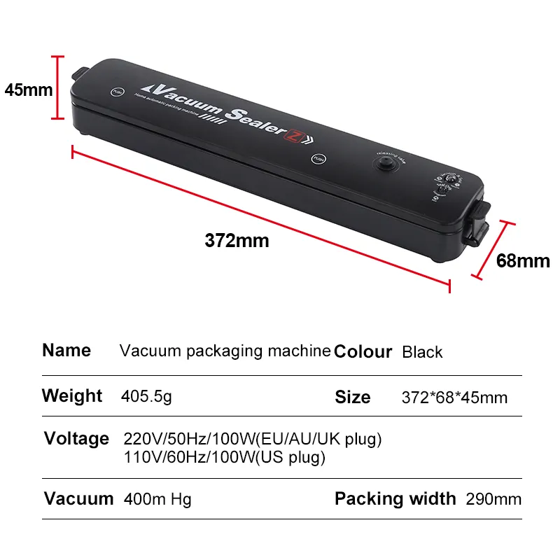 acuum Sealer Packaging Machine with Free 10pcs Vacuum bags Household Black Food Vacuum Sealer