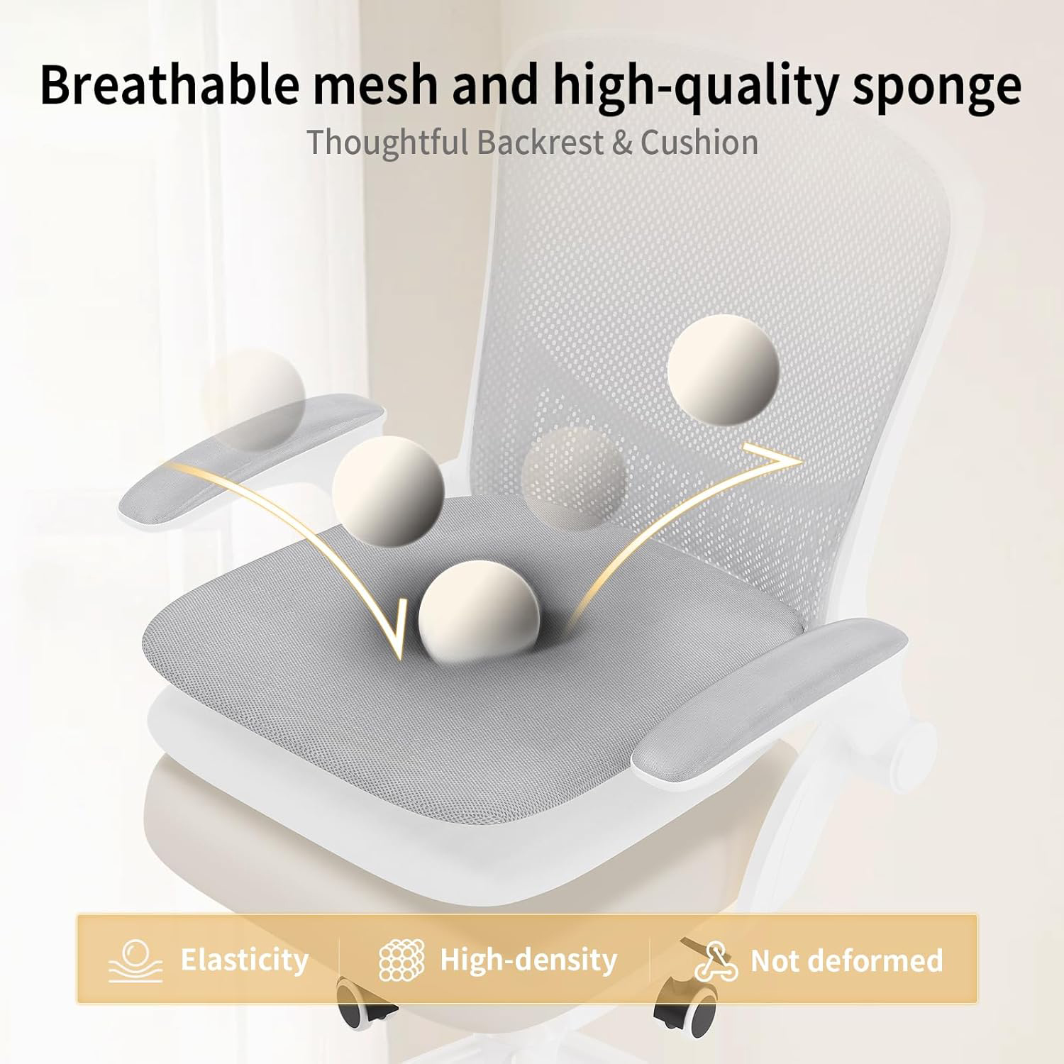 Ergonomic Office Chair Desk Chair with 90° Folding Armrests Lumbar Support Breathable Mesh Padding for Home Office