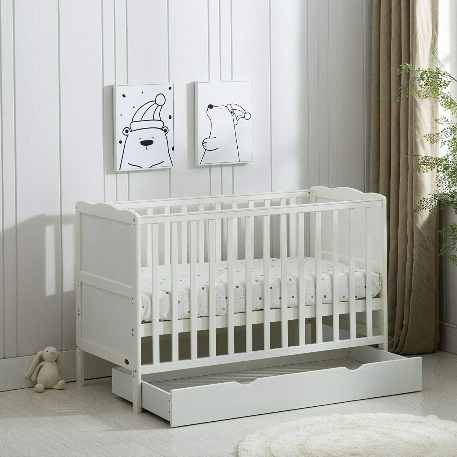 mcc direct Wooden Baby Cot Bed & Drawer & Aloe Vera Mattress (Orlando Drawer)