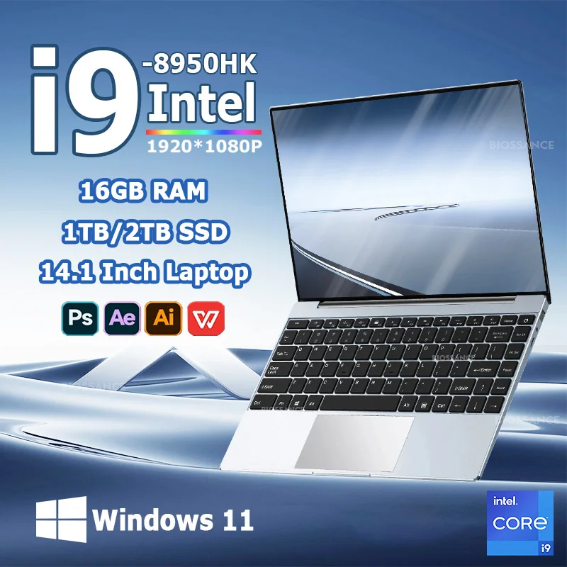 Computer portatile da 14.1 "Intel Core i9 8950HK 16GB DDR4 1/2TB SSD Notebook Windows 11 Pro Office Gaming Laptop PC Gamer