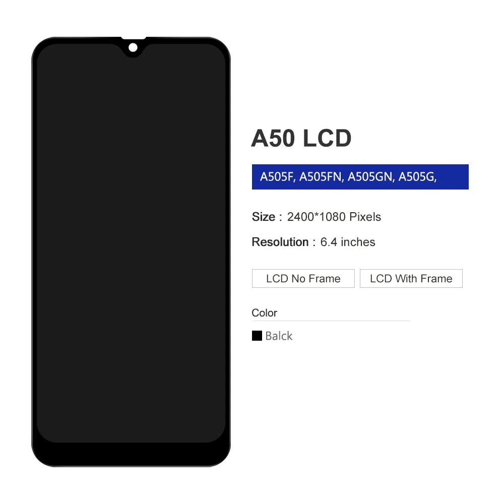 ได้รับการทดสอบ100% สำหรับซัมซุง A50 SM-A505FN A505F ds/ds จอแสดงผล LCD A505ทัชสกรีนดิจิไทเซอร์พร้อมกรอบสำหรับซัมซุง A50แอลซีดี