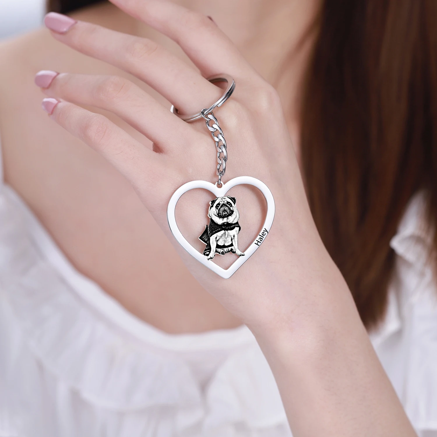 Dascusto Pet Photo Keychain สแตนเลสสุนัข Tag Key Chain สำหรับ Memorial ที่ดีที่สุดของขวัญสัตว์เลี้ยงสัตว์ Keyring