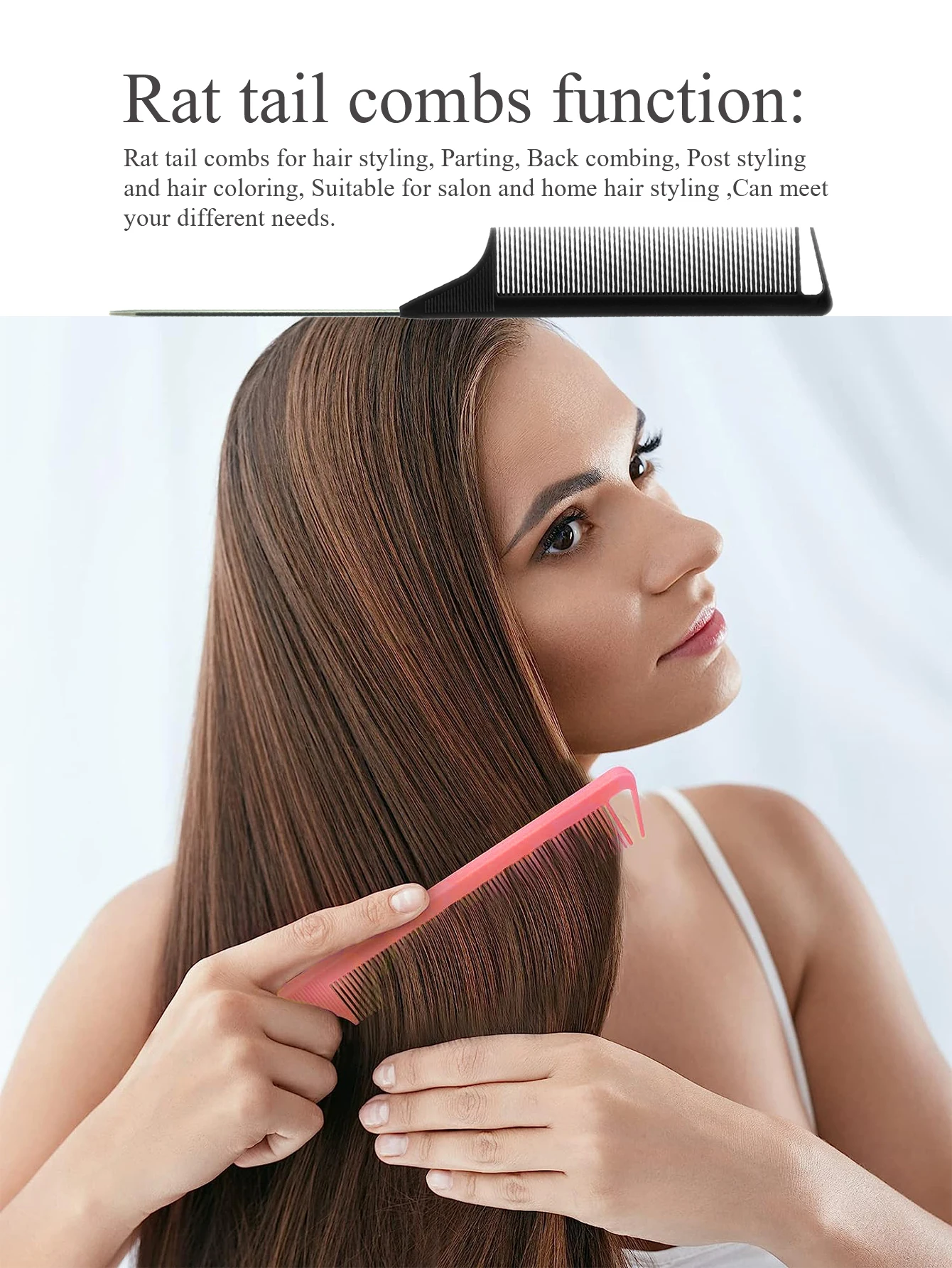 Pro Pointed Tail Salon Hairdressing ผมจัดแต่งทรงผม Anti-static หวีแปรงผมเข็มเหล็ก Pin Rat Tail Combs อุปกรณ์ตัดผม