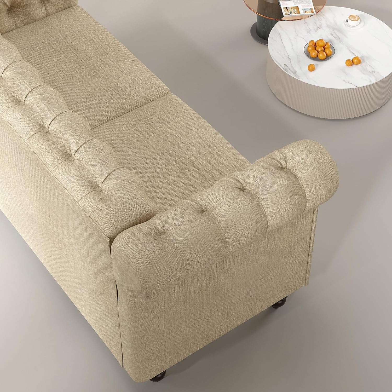 mcc direct Large 2 seater Chesterfield Style Button back Sofa, Couch Linen Fabric Settee for Living Room Office Bedroom Victoria