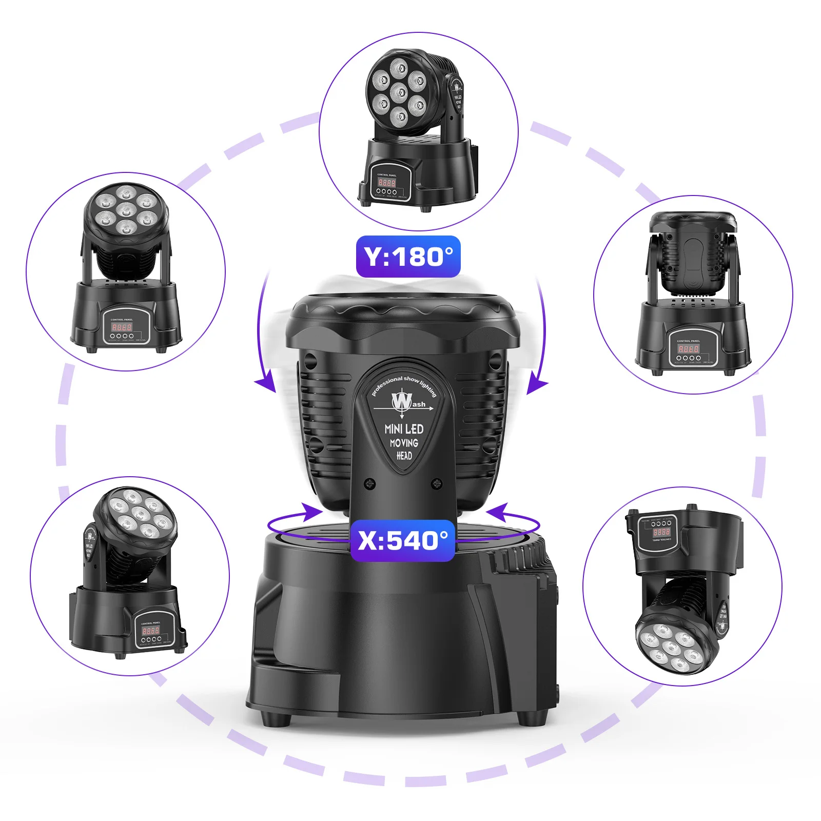 7x15W LED Moving Head Light 4 IN 1 RGBW Professional Stage Effect Wash Light for Disco DJ Party Music Dance Club 9/14CH DMX512