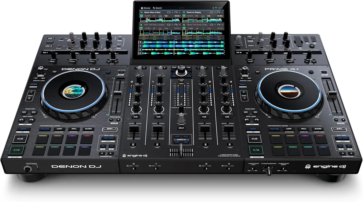 Высококачественная 4-дековая автономная система DJ-контроллера с сенсорным экраном D en.on DJ Prime 4+
