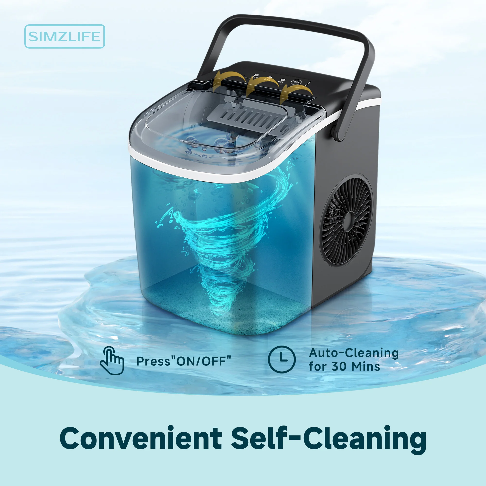 SIMZLIFE Desktop Ice Maker, Self-Cleaning, Portable Ice Maker with Ice Scoop,Ice Making Machine,Bullet Ice,For Home/Kitchen/RV