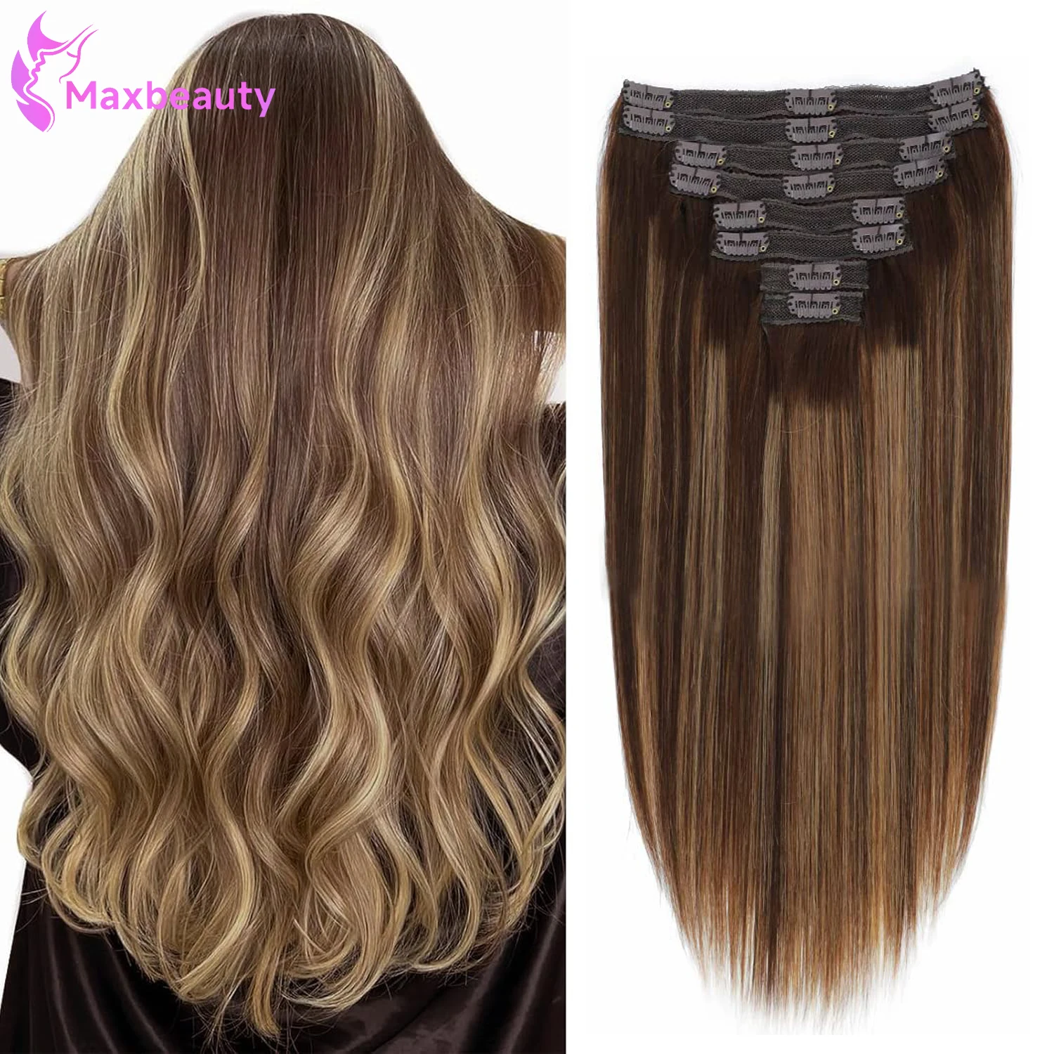 8 pçs clipe ins 4/27 destaque cor clipe reto em extensões de cabelo humano grampo de cabelo humano brasileiro em extensões de cabelo 120 g/pacote
