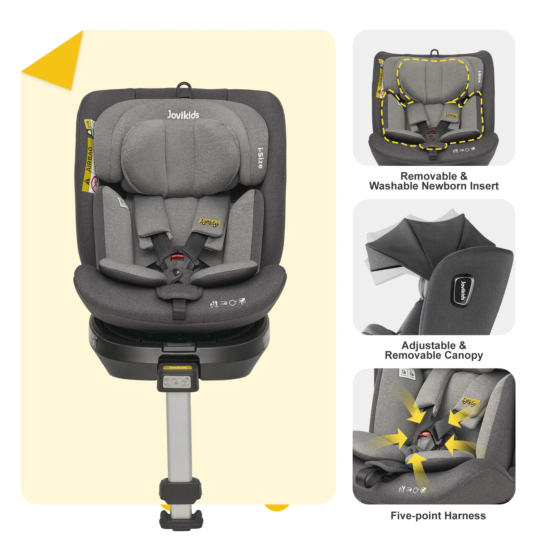 Jovikids Ranger 360 °   Assento giratório para carro de bebê tamanho i 40-150cm com perna de apoio