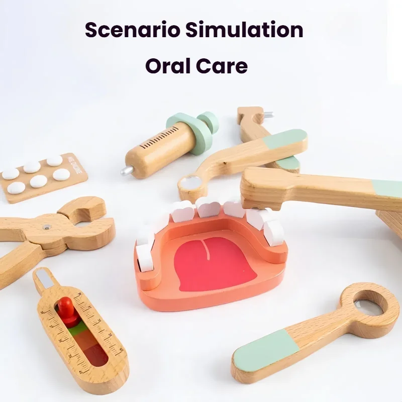 Kit medico in legno per bambini, prelievo set da gioco per i più piccoli con borsa medica per ragazzi e ragazze, divertente gioco di ruolo