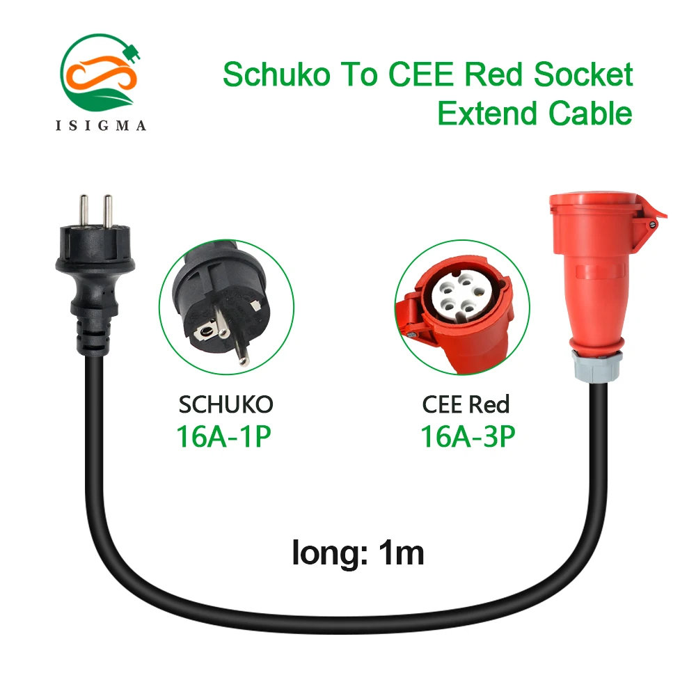 Carregador portátil EV, Schuko Plug para CEE Red Power Feminino Tomada, Adaptador de Conexão, 16A, 3 Phase, 11KW