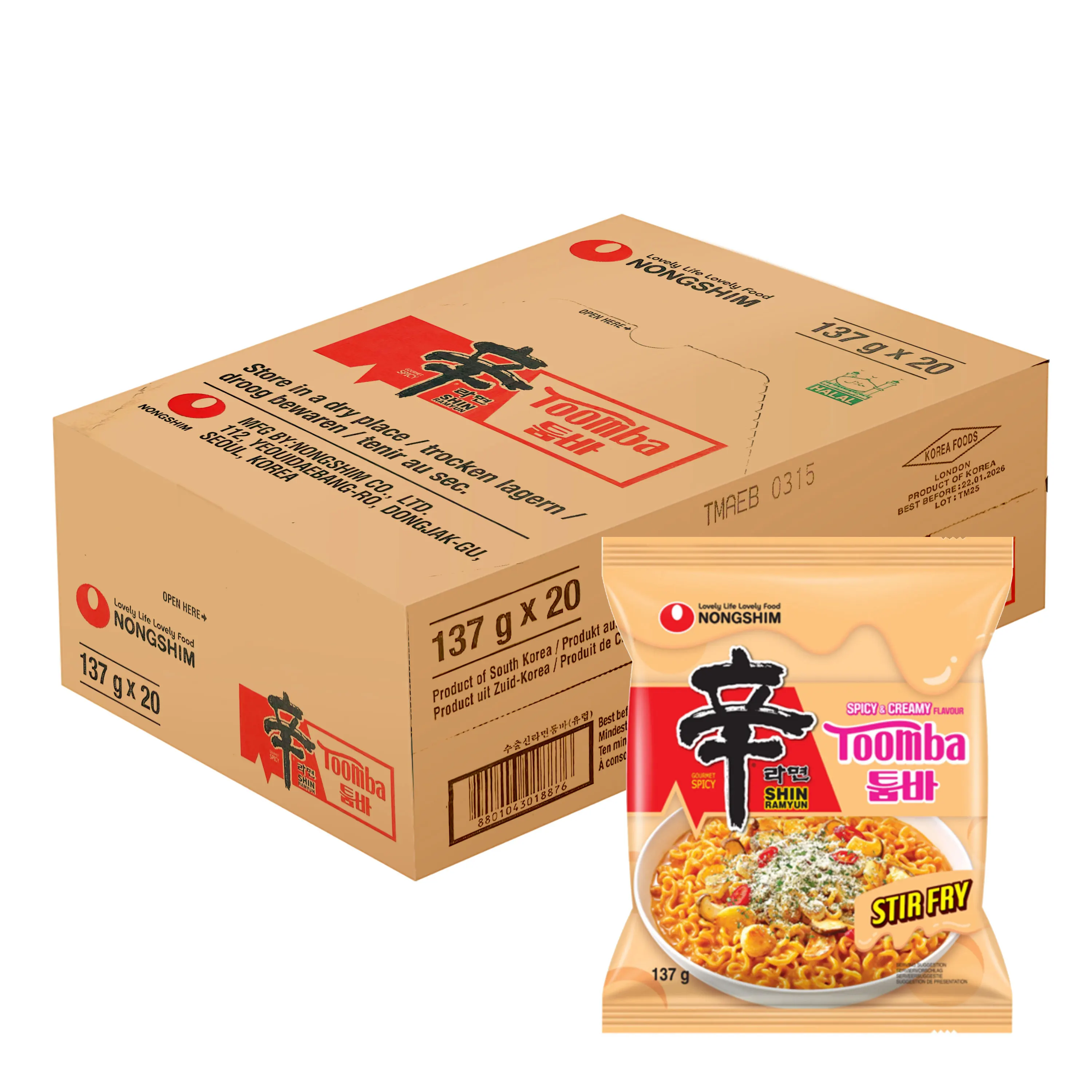 Nongshim Shin Ramyun Stir Fry Toomba (Spicy & Creamy Flavour) Pack of 20 x 137g