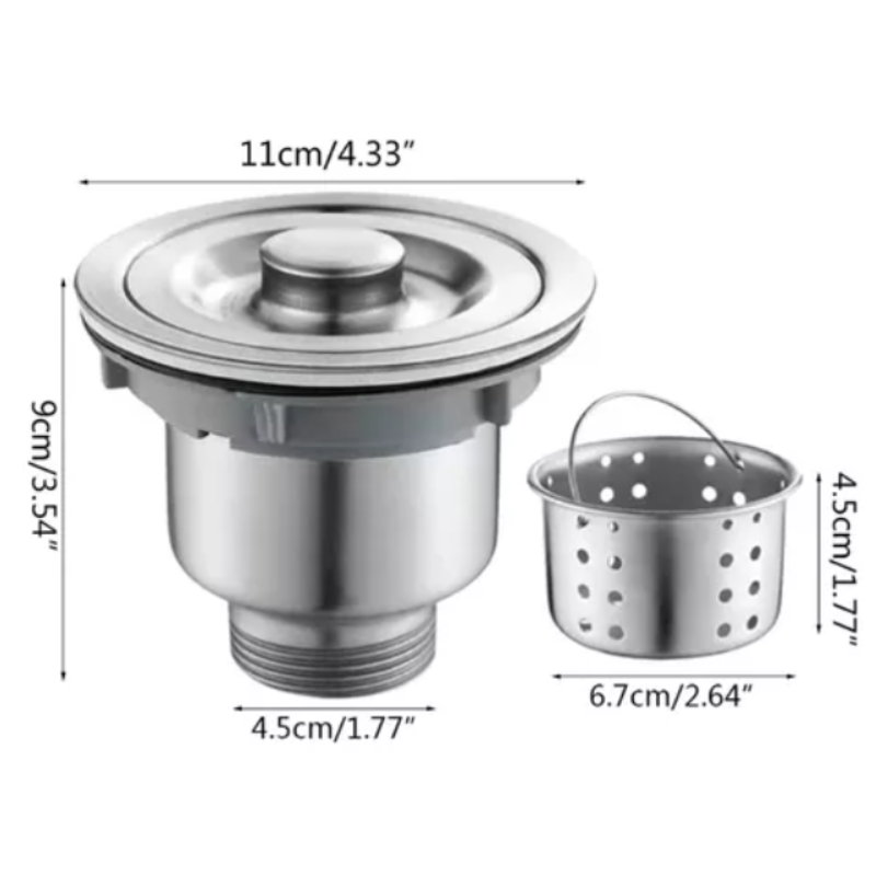 Válvula Ralo Pia Cozinha 4 1/2 Aço Inox 304 Com Cesto Removível Brinovar