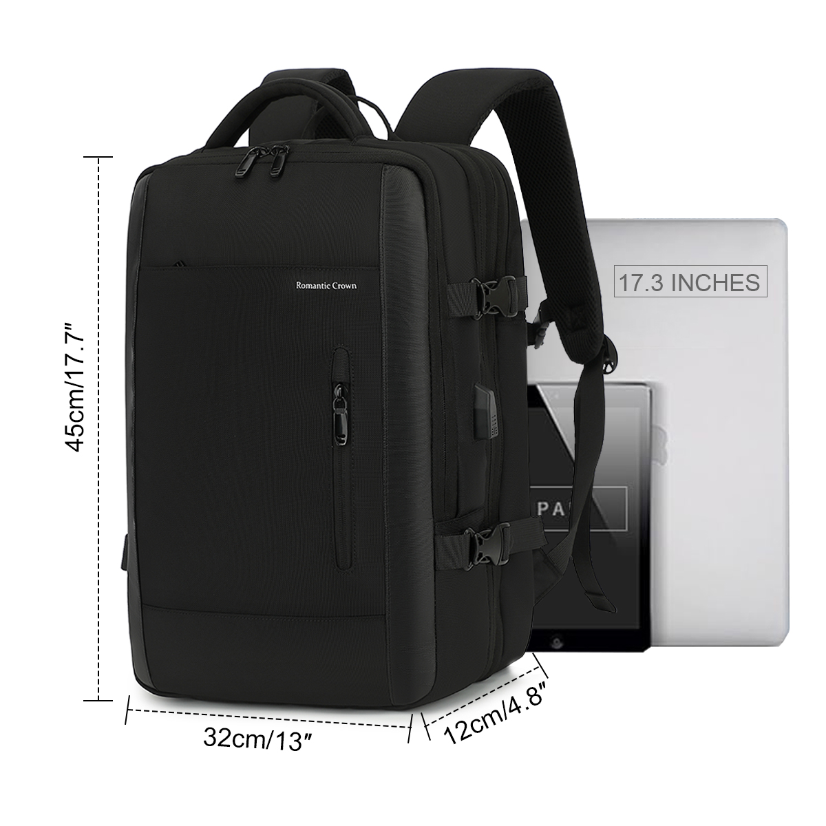 Coroa Romântica Mochila Masculina de Viagem USB Expansível, Saco de viagem, Saco De Escola, Saco Para Laptop