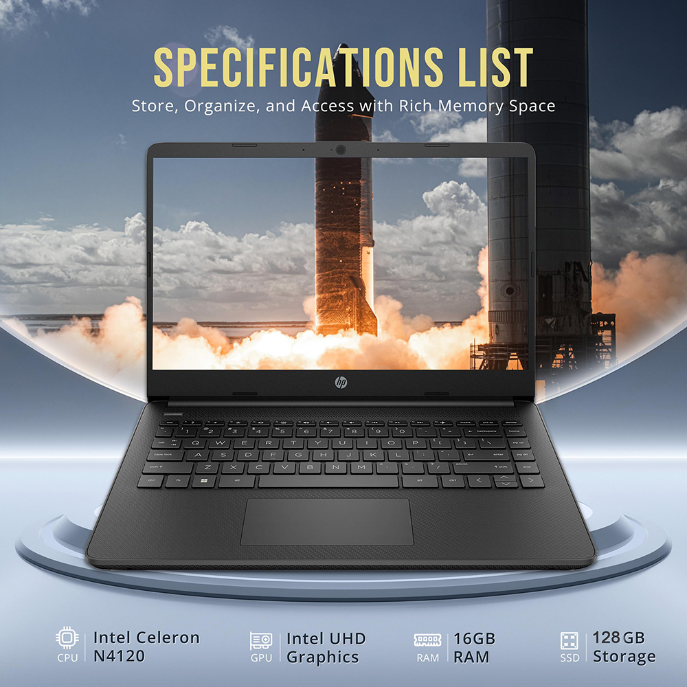 HP Newest 14" Business Laptop, Intel Celeron N4120, 16GB RAM, 384GB Storage(128GB eMMC+256GB Micro SD), 1Year Office 365, Black