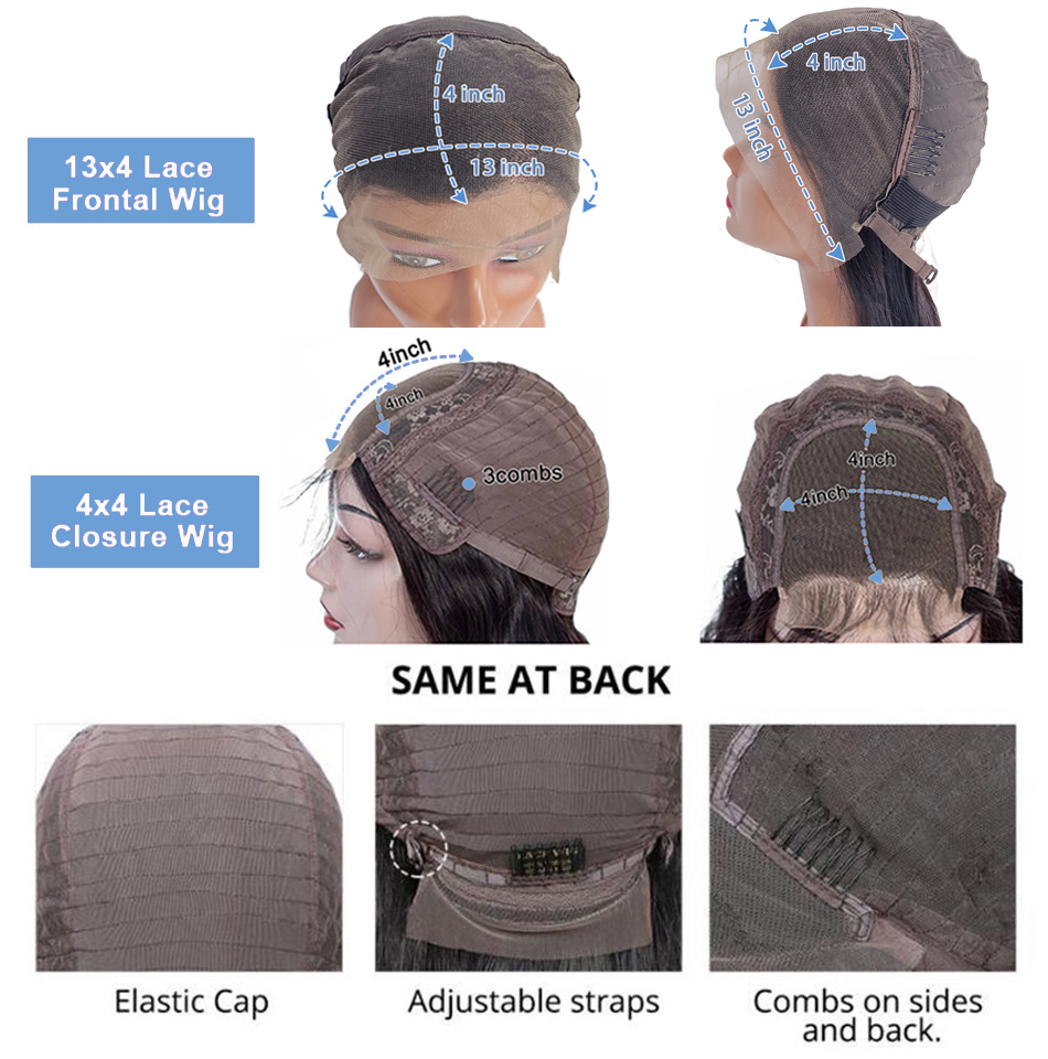 200 % Dichte, gewellt, kurze Bob-Perücke, 13 x 4 Spitze, Echthaar-Perücken, Remy für Frauen, 4 x 4 transparente Spitzenperücke, Wasserwelle, 14 16 Zoll