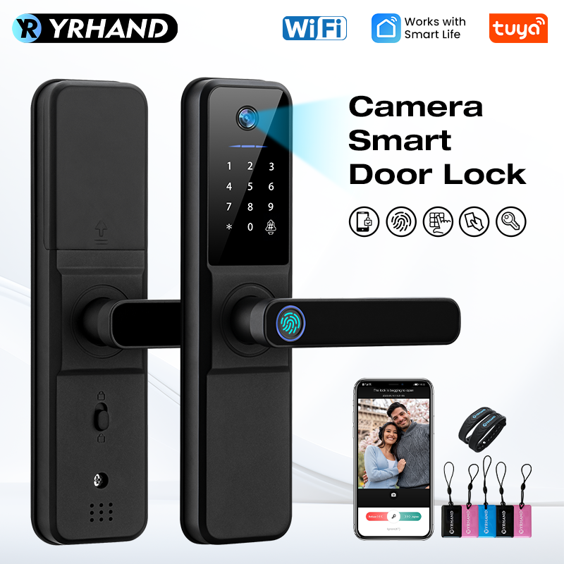 YRHAND H01 Fechadura Eletronica Tuya Wifi デジタル電子スマートドアロック生体認証カメラ指紋 IP66 スマートロック