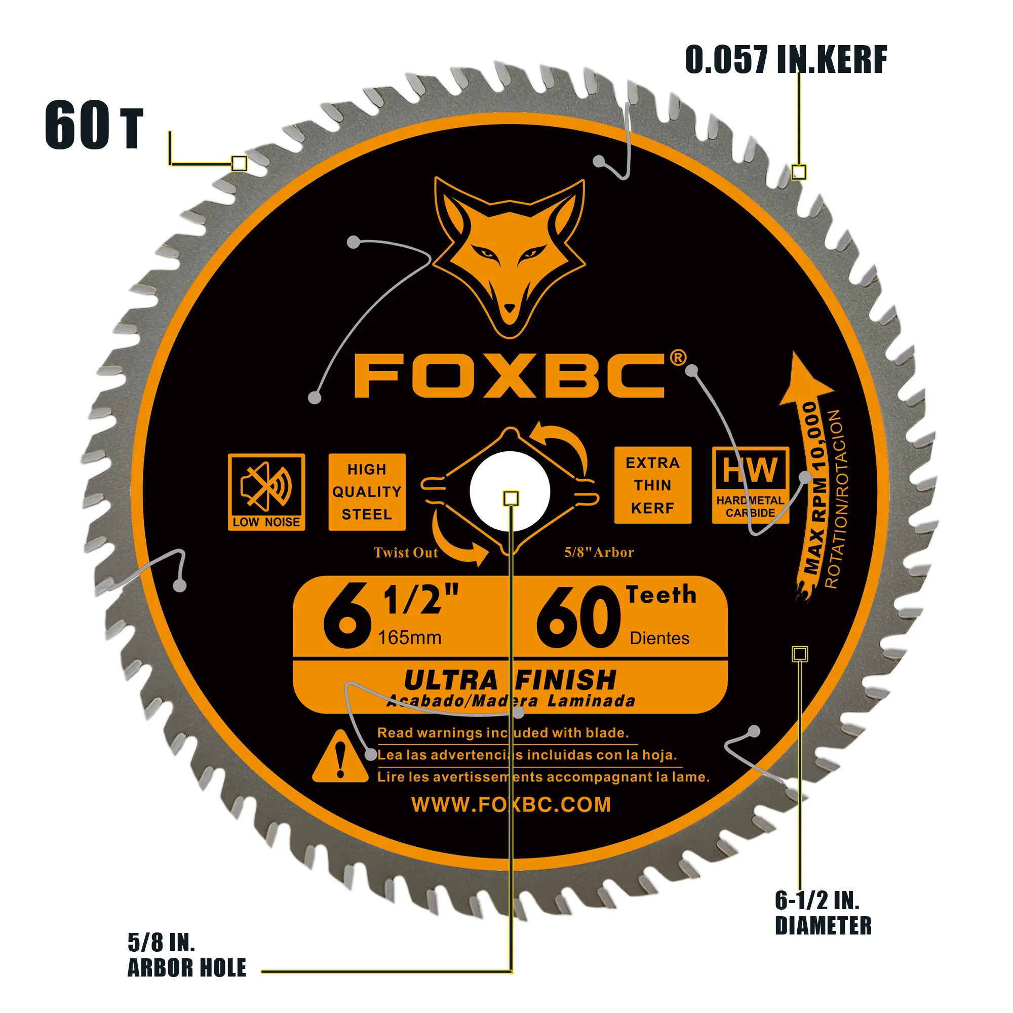 Foxbc-丸鋸刃、超微細仕上げ、木材切断、60歯、165mm、1個
