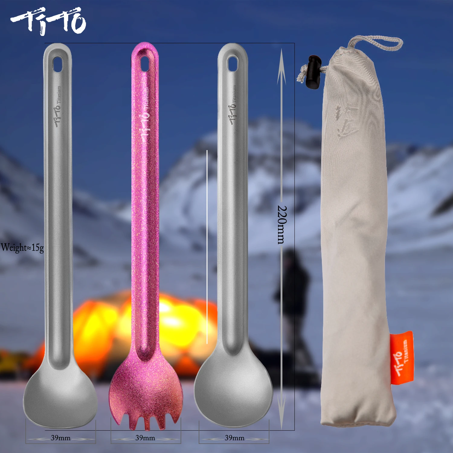 TiTo Titan Spork Thìa Tay Cầm Dài Outdor Cắm Trại Bộ Đồ Ăn Di Động Siêu Nhẹ Nấu Môi Trường Dã Ngoại Phụ Kiện