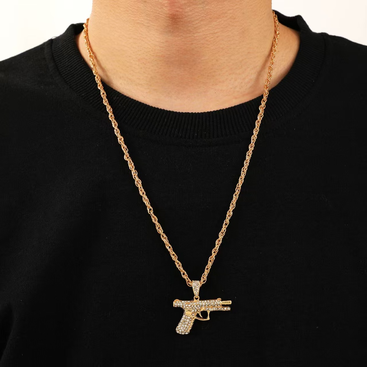 Bling Pistool Hanger Machinepistool Ketting Mannen Persoonlijkheid Hip Hop Rock Punk Cool Street Party Sieraden Gift