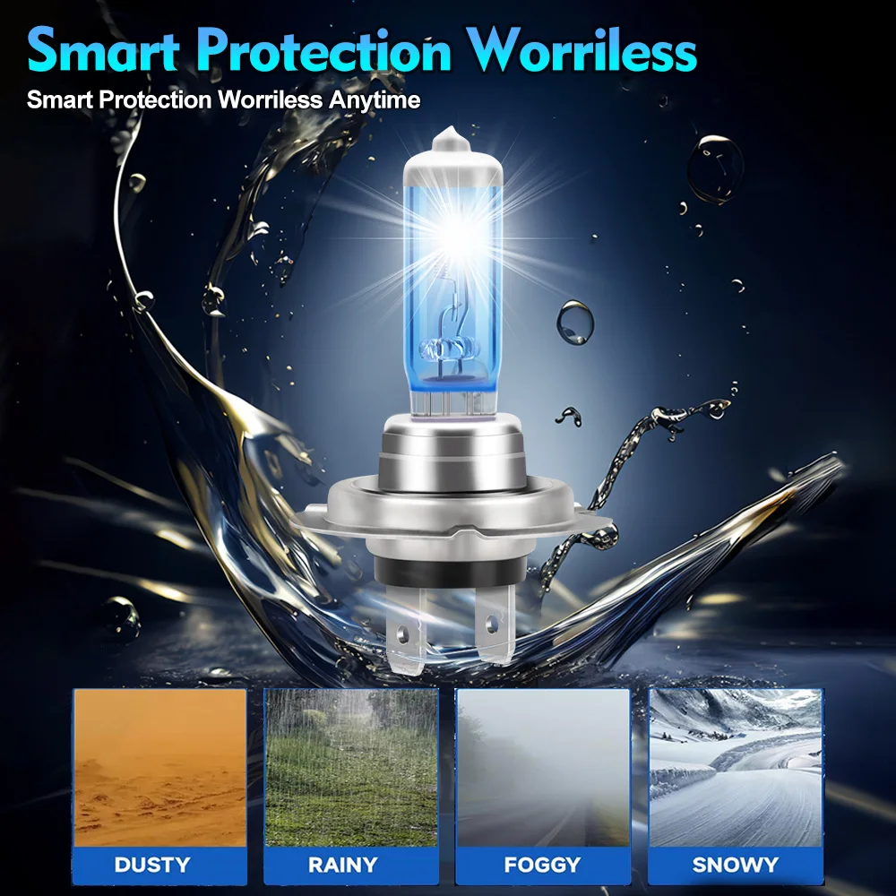 2 pçs h7 h4 h1 h11 hb3 9005 hb4 9006 farol de halogênio luz do carro feixe alto/baixo 6000k 12v 55w azul fresco lâmpada hiper branca
