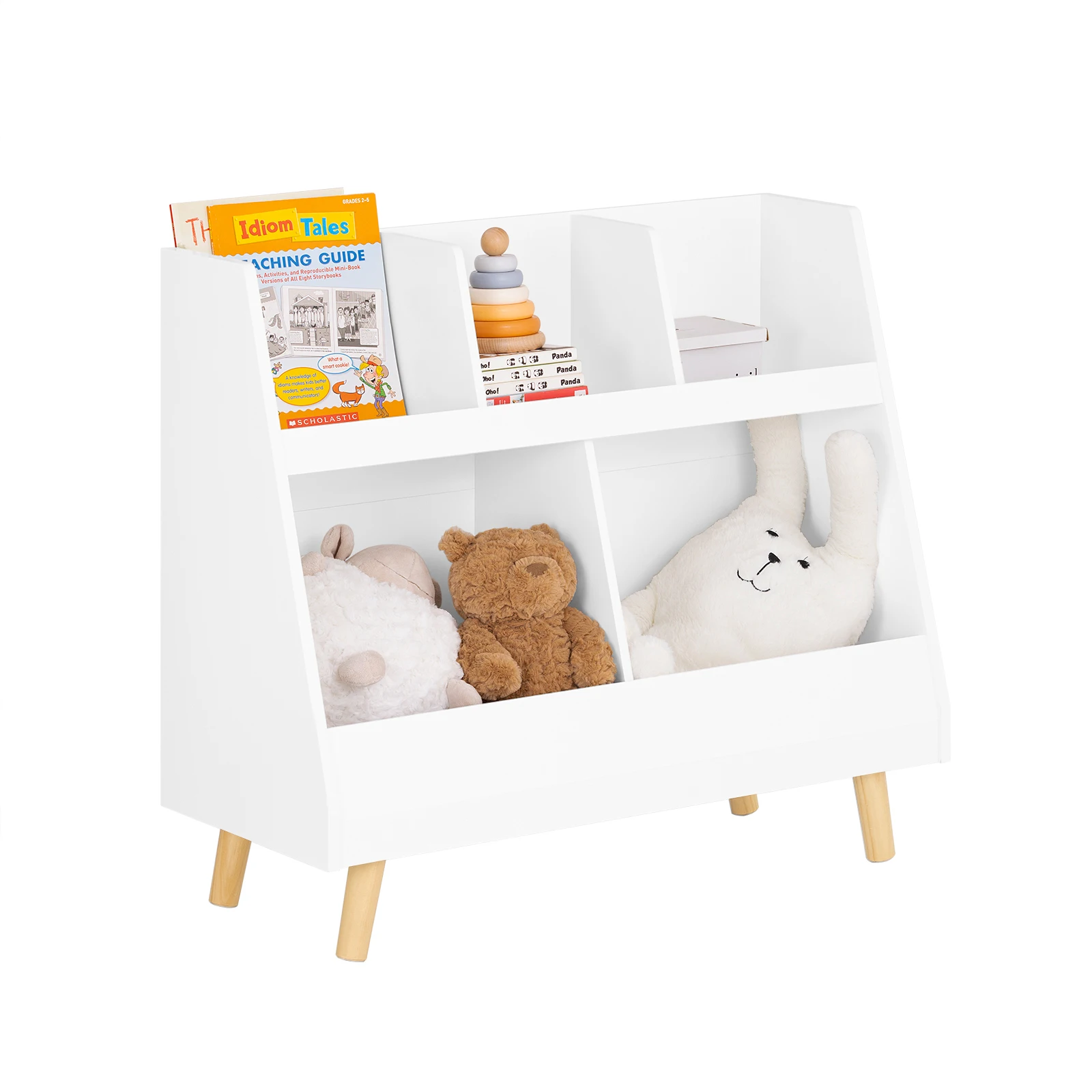 SoBuy KMB19 Prateleira infantil com 5 compartimentos Prateleira de armazenamento para crianças Feixe de madeira maciça