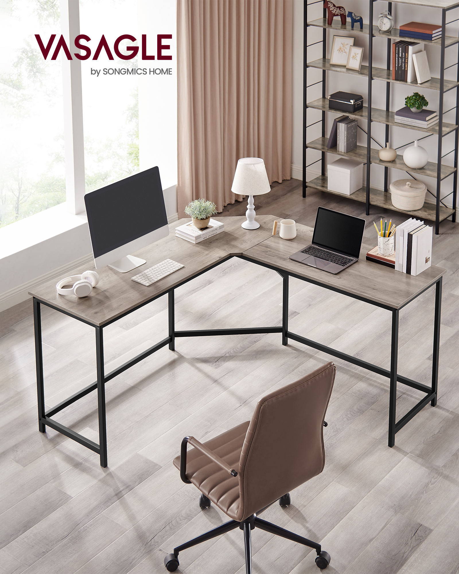 VASAGLE Bureau en Forme de L, Bureau Gaming, 149 x 149 x 76 cm, Bureau d’Angle, Idéal pour Étudier, Bureau d'Ordinateur, Gain d’Espace, Facile à Assembler