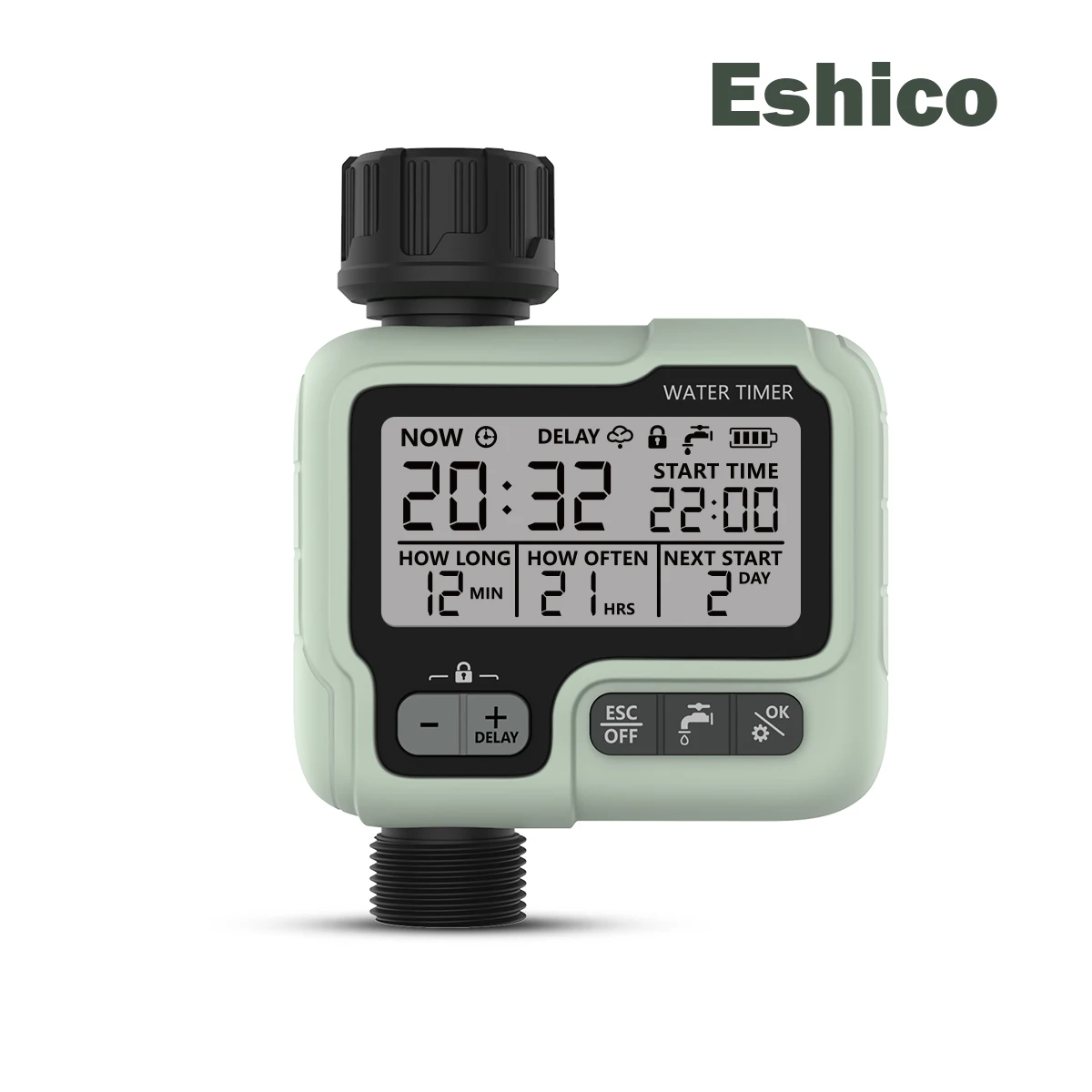 Eshico HCT-322 Automatischer Wassertimer, digitale Gartenbewässerungsmaschine, intelligenter Sprinkler für den Außenbereich, um Wasser und Zeit zu sparen
