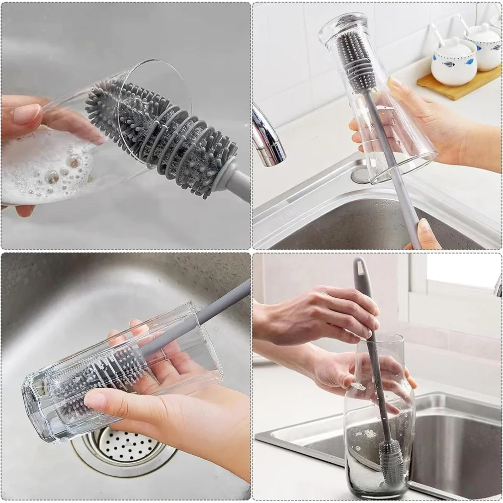 Spazzola per bottiglie di latte in silicone Spazzola per tazze Detergente per vetri Strumento per la pulizia della cucina Manico lungo Spazzola per la pulizia della tazza di vetro per bottiglie di bevande