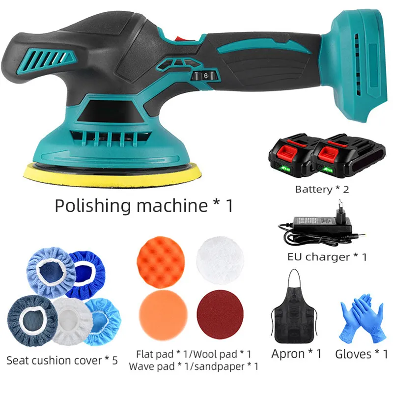 Polidora automotiva sem fio, Polidora recarregável, Ferramenta giratória elétrica, Bateria Makita 18V, 7000RPM, 150mm, 6 velocidades
