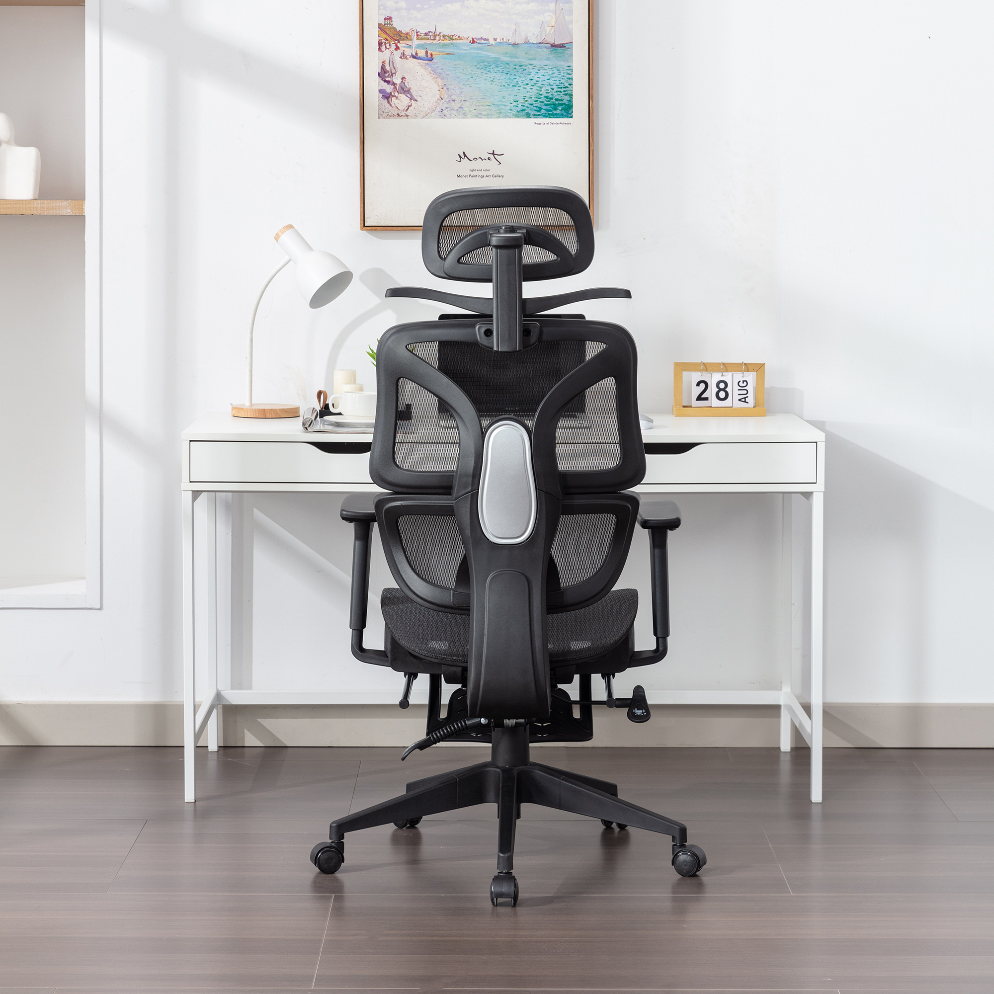 VECELO Ergonomic Office Chair Adjustable Lumbar Support Black Office Mesh Chair with Padded Arms Headrest Footrest